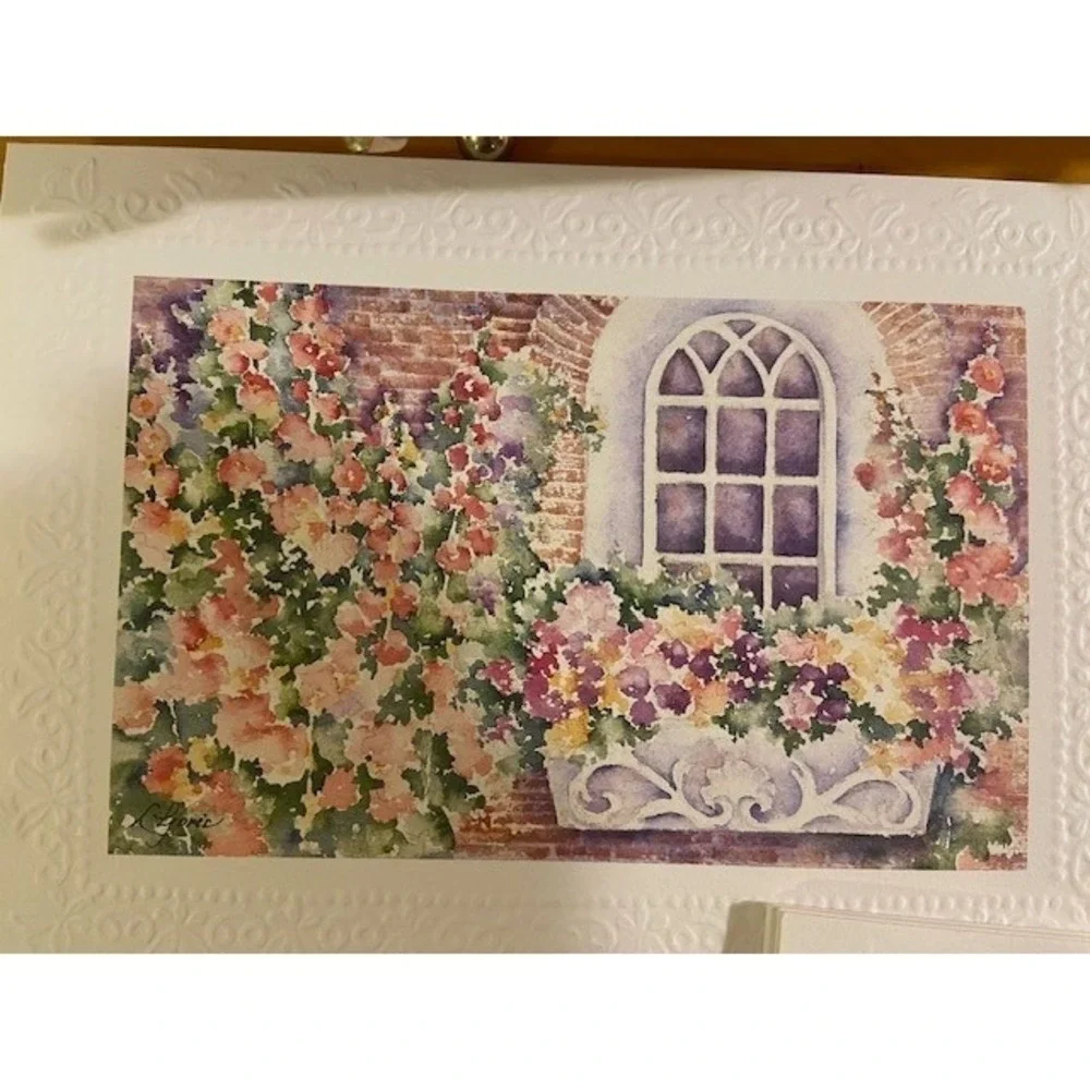 L Gorsic Watercolor Note Cards Set of 25 Garden Designs Embossed Border Blank